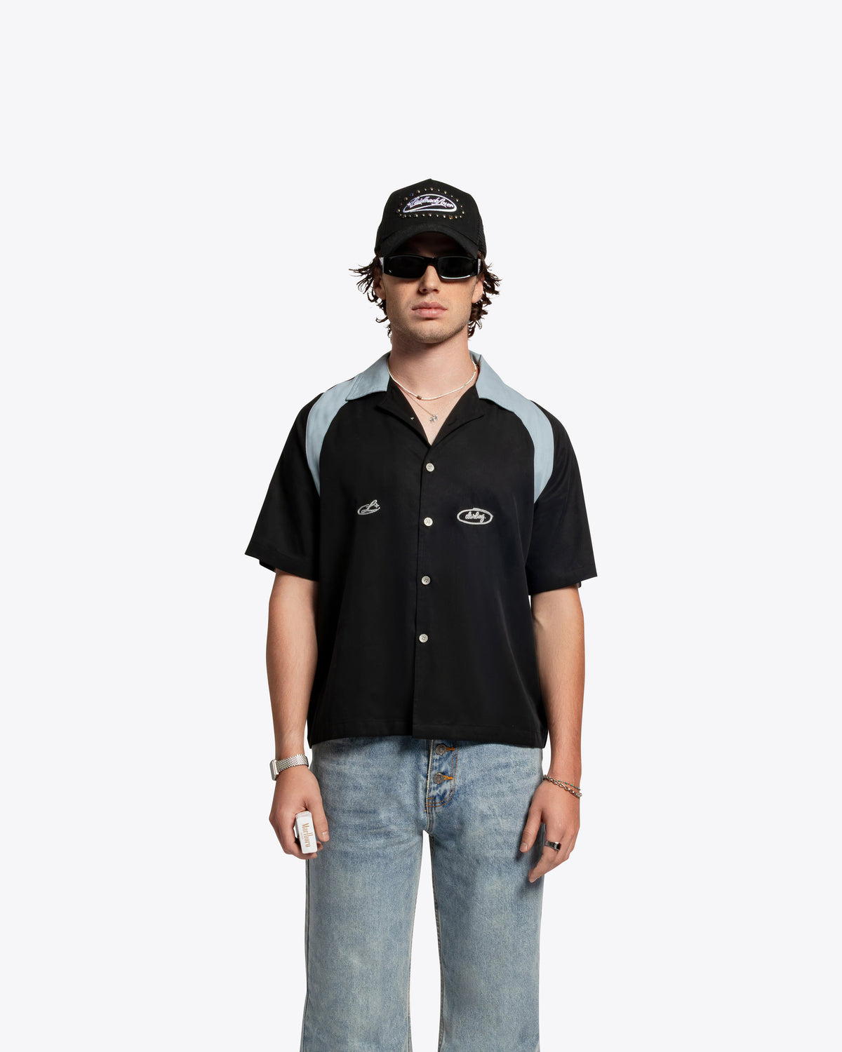 The Drift Shortsleeve Button Down - Powder Blue / Black
