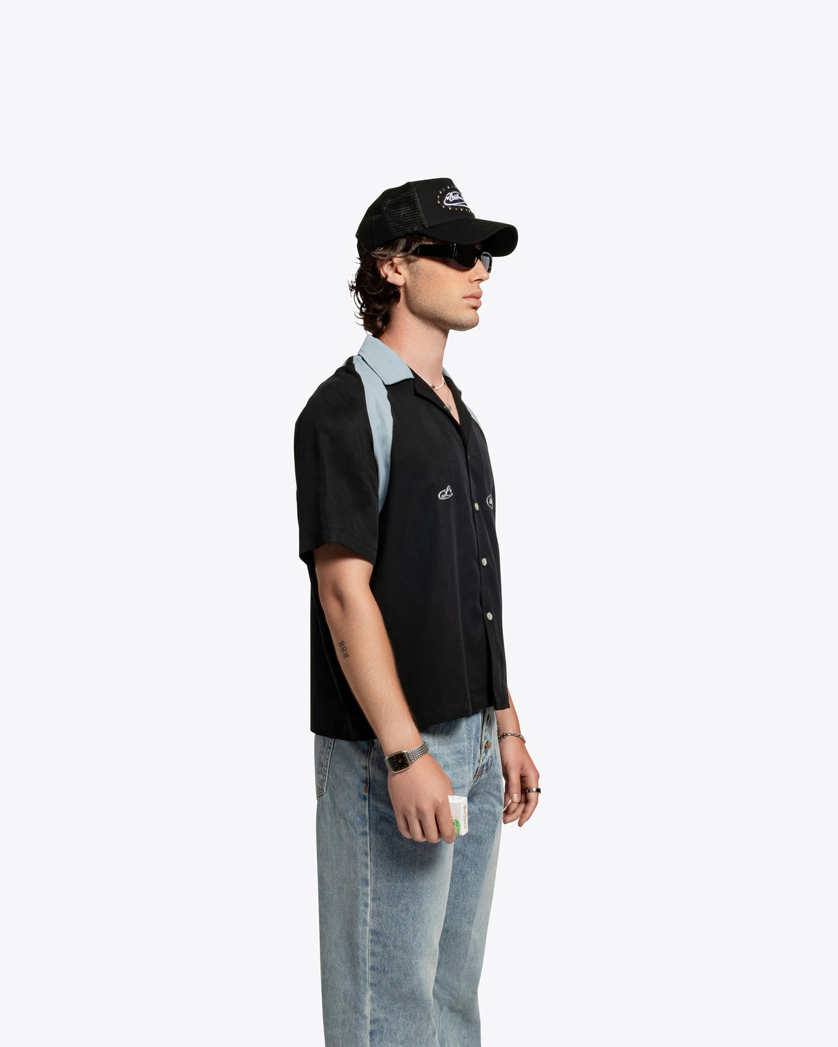 The Drift Shortsleeve Button Down - Powder Blue / Black