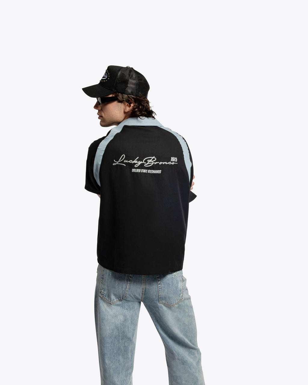 The Drift Shortsleeve Button Down - Powder Blue / Black