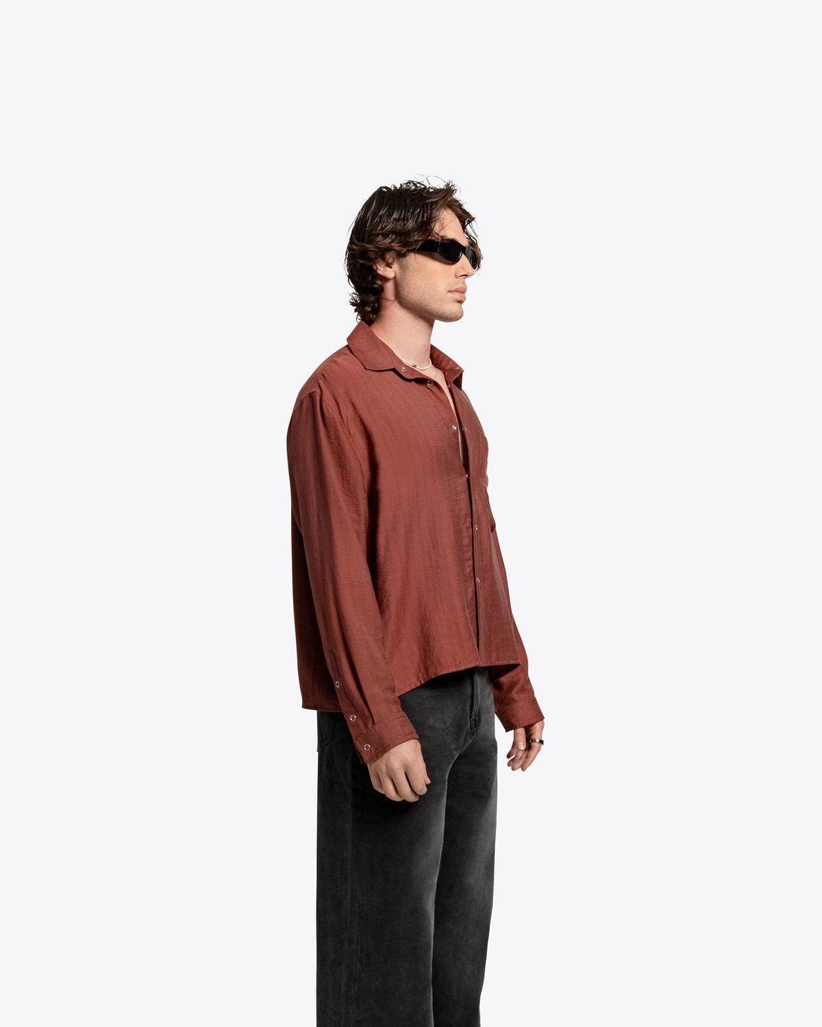 The Saturday Shirt Longsleeve Button Down - Pinstripe Tonal Red