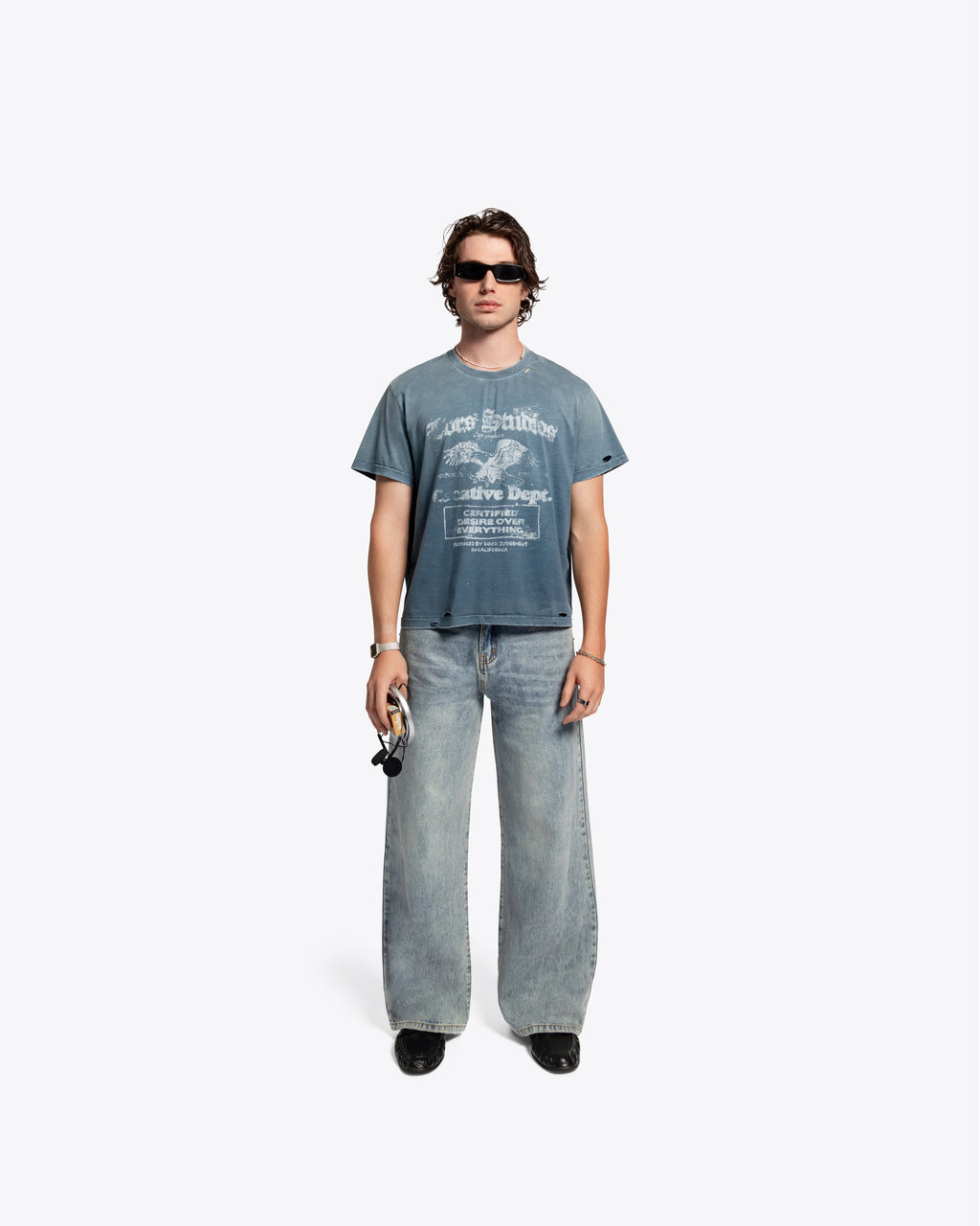 Wide Leg Straight Denim - Vintage Blue