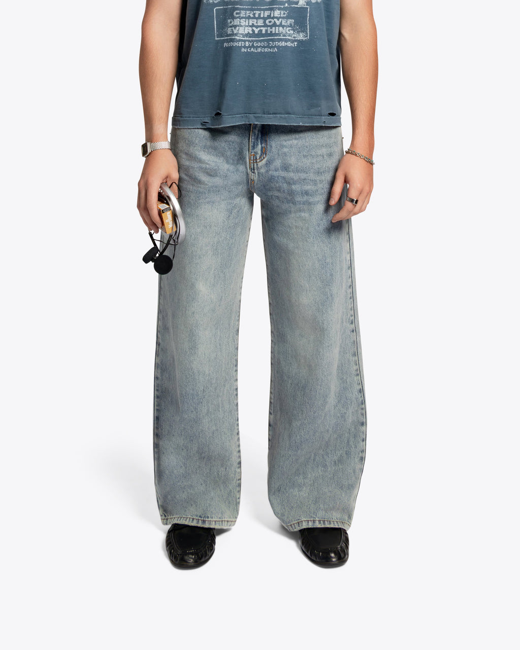 Wide Leg Straight Denim - Vintage Blue