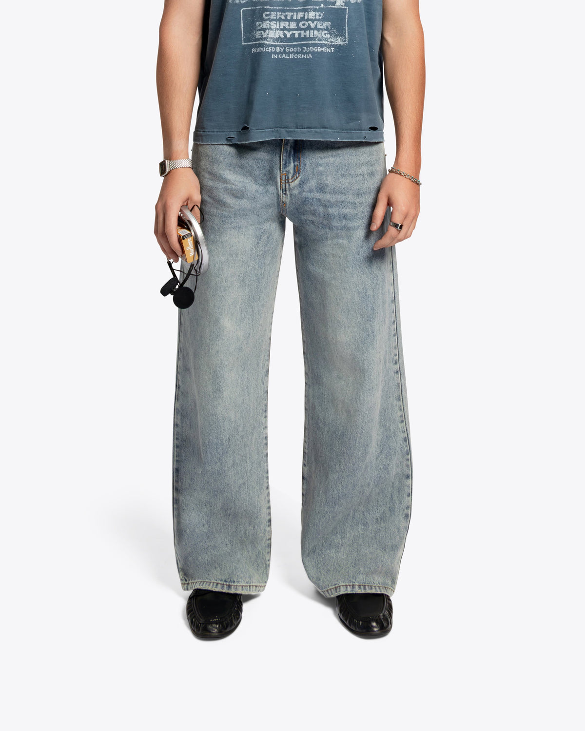 Wide Leg Straight Denim - Vintage Blue