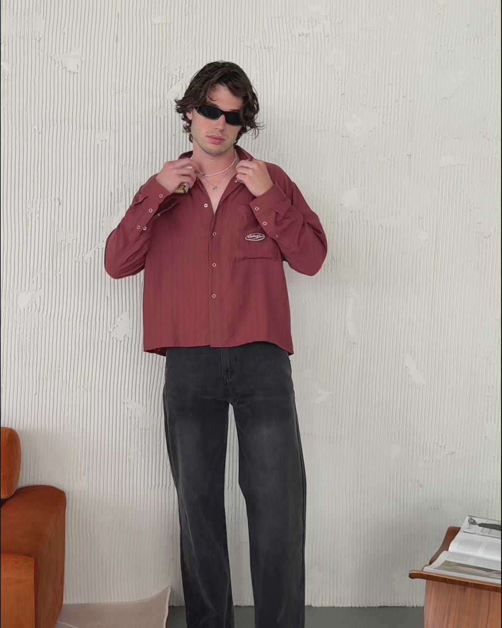 The Saturday Shirt Longsleeve Button Down - Pinstripe Tonal Red